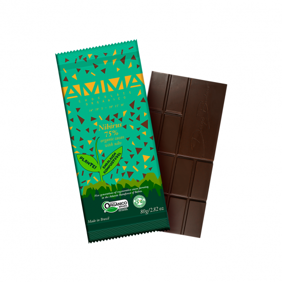 Nibirus - Chocolate Orgânico 75% Cacau com Nibs 80g - AMMA Chocolate