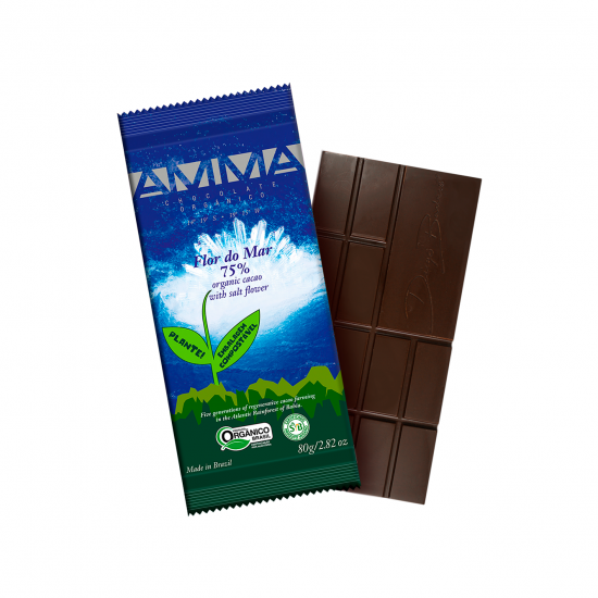 Chocolate Orgânico 75% Cacau com Flor de Sal 80g - AMMA Chocolate